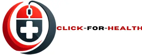 logotipe for click-for-health.com is a mix between a computer mouse and health simbol